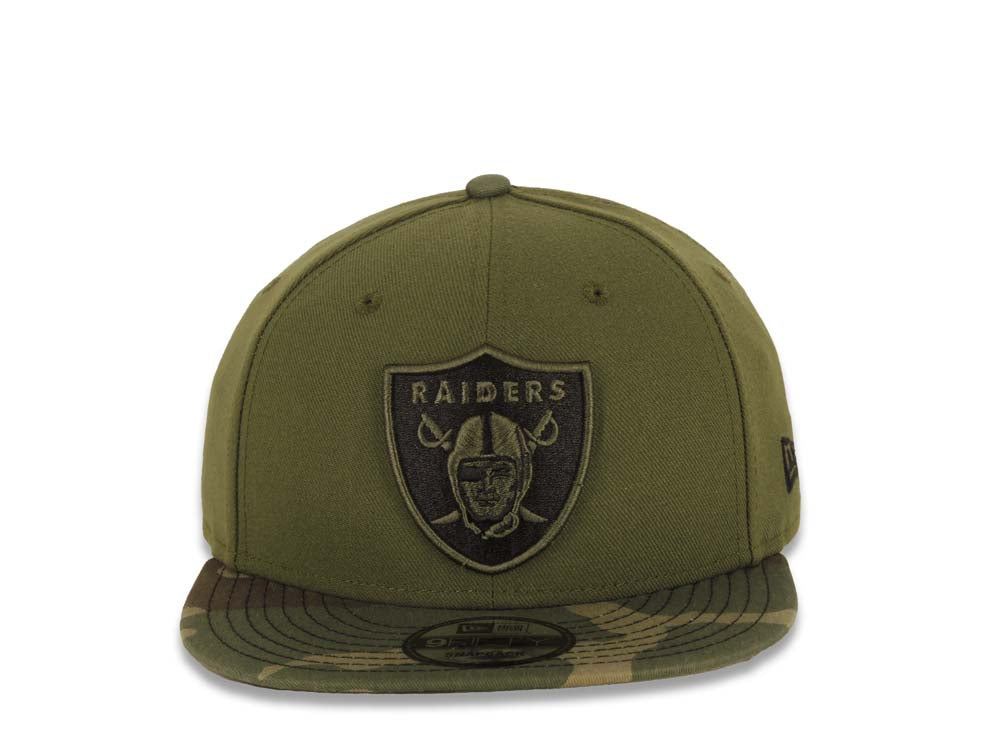 Las Vegas Raiders New Era 9FIFTY 950 Snapback Cap Hat Olive Green Crown Camo Visor Team Color Logo
