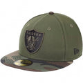Oakland Raiders New Era NFL 59FIFTY 5950 Fitted Cap Hat Olive Green Crown Camo Visor Black/Green Logo