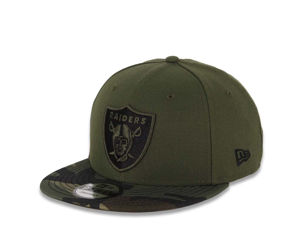 Raiders New Era NFL 9FIFTY 950 Snapback Cap Hat Olive Green Crown Camo Visor Black/Olive Green Logo
