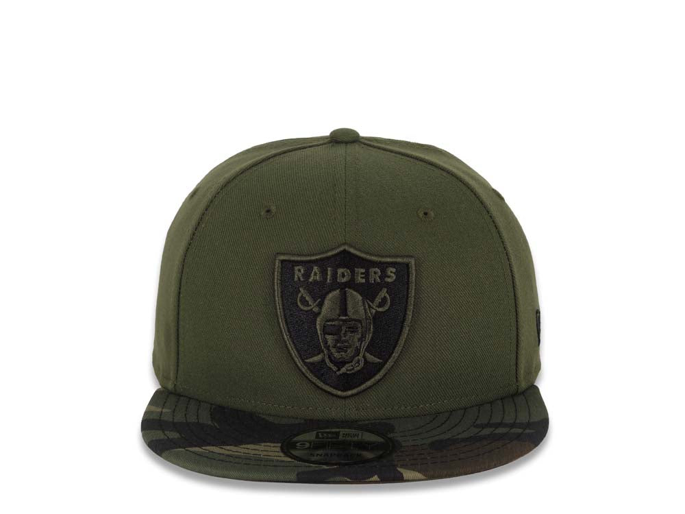 Raiders New Era NFL 9FIFTY 950 Snapback Cap Hat Olive Green Crown Camo Visor Black/Olive Green Logo