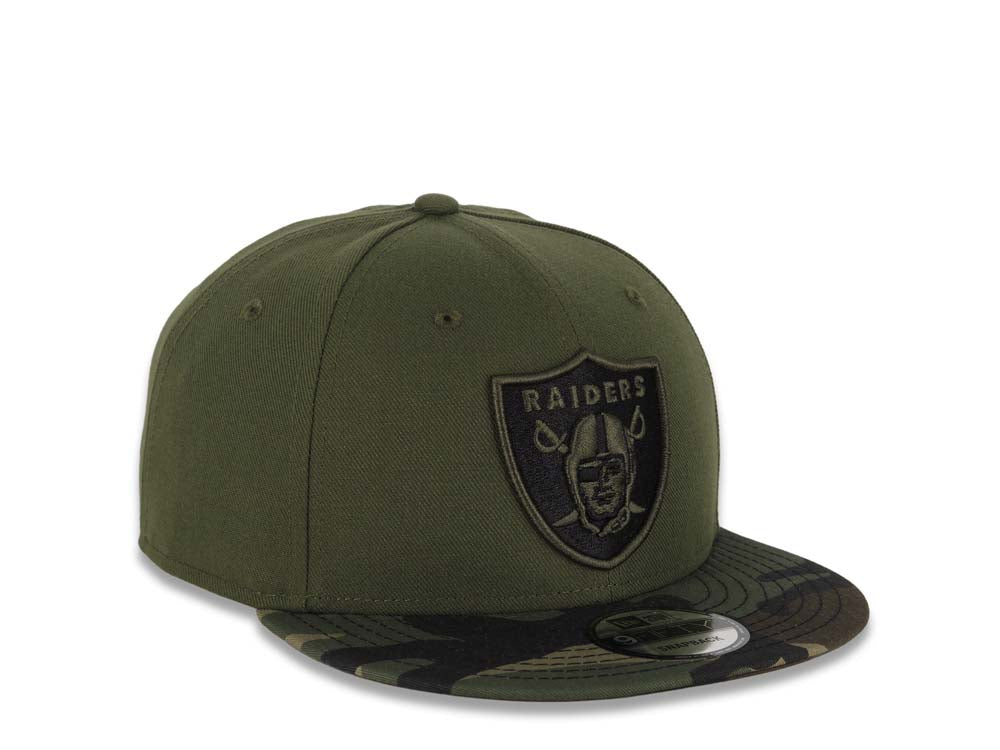 Raiders New Era NFL 9FIFTY 950 Snapback Cap Hat Olive Green Crown Camo Visor Black/Olive Green Logo