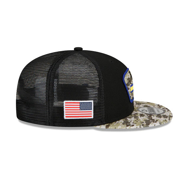 Los Angeles Rams New Era NFL 9FIFTY 950 Snapback 2021 Salute To Service Cap Hat Mesh Black Crown Camo Visor Patch Logo