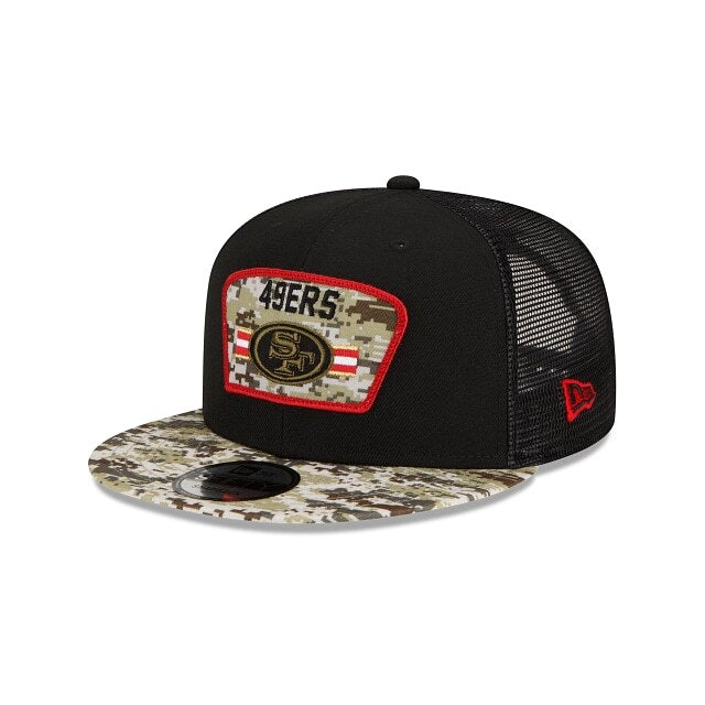 San Francisco 49ers New Era NFL 9FIFTY 950 Snapback 2021 Salute To Service Cap Hat Mesh Black Crown Camo Visor Patch Logo