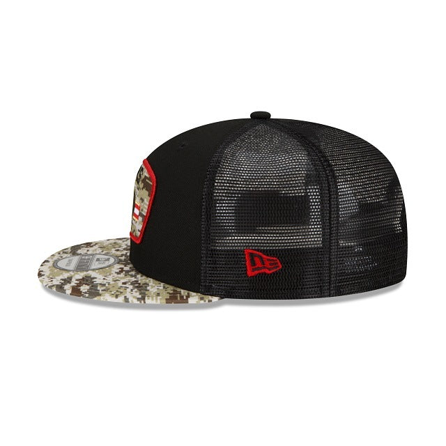 San Francisco 49ers New Era NFL 9FIFTY 950 Snapback 2021 Salute To Service Cap Hat Mesh Black Crown Camo Visor Patch Logo