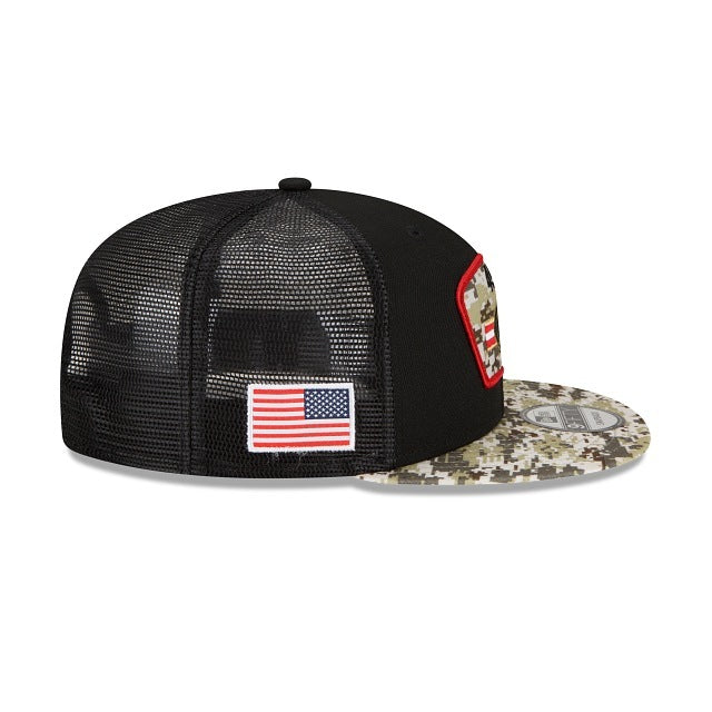 San Francisco 49ers New Era NFL 9FIFTY 950 Snapback 2021 Salute To Service Cap Hat Mesh Black Crown Camo Visor Patch Logo