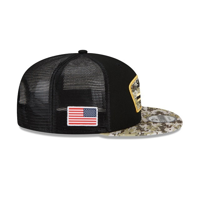 New Orleans Saints New Era NFL 9FIFTY 950 Snapback 2021 Salute To Service Cap Hat Mesh Black Crown Camo Visor Patch Logo