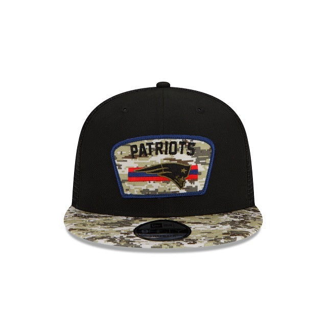 New England Patriots New Era NFL 9FIFTY 950 Snapback 2021 Salute To Service Cap Hat Mesh Black Crown Camo Visor Patch Logo