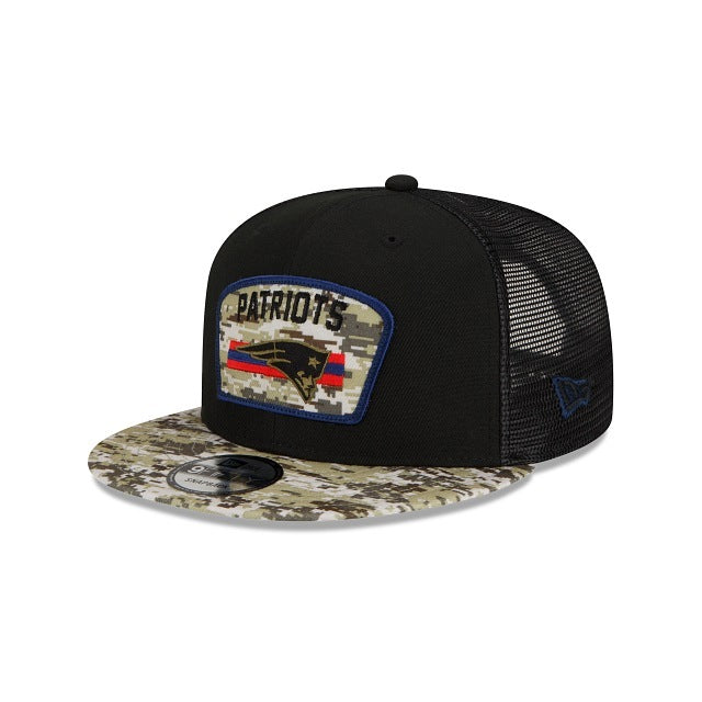 New England Patriots New Era NFL 9FIFTY 950 Snapback 2021 Salute To Service Cap Hat Mesh Black Crown Camo Visor Patch Logo