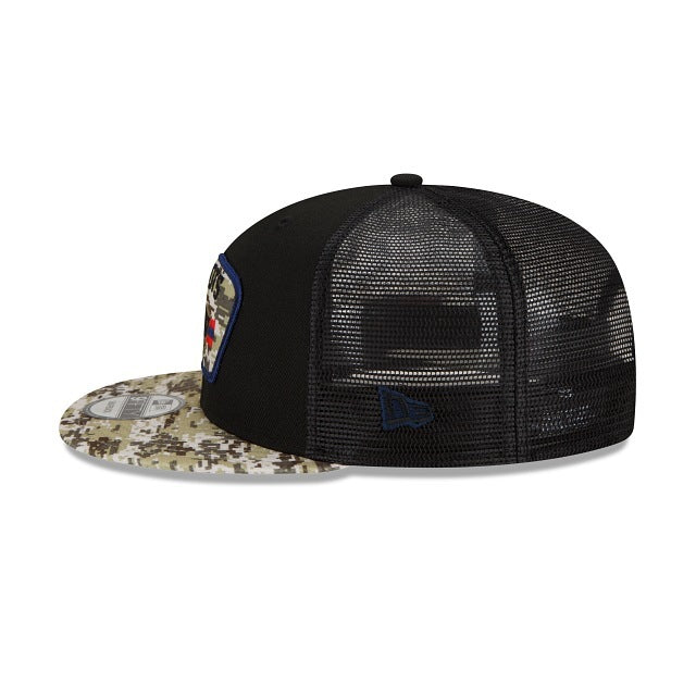 New England Patriots New Era NFL 9FIFTY 950 Snapback 2021 Salute To Service Cap Hat Mesh Black Crown Camo Visor Patch Logo