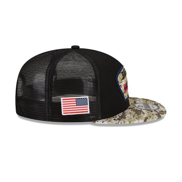 New England Patriots New Era NFL 9FIFTY 950 Snapback 2021 Salute To Service Cap Hat Mesh Black Crown Camo Visor Patch Logo