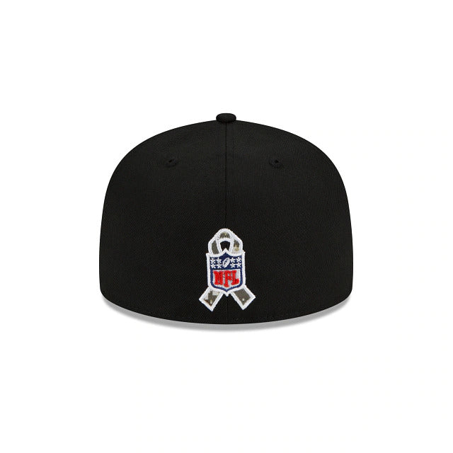 Las Vegas Raiders New Era 59FIFTY 5950 Fitted 2021 Salute To Service Cap Hat Black Crown Camo Visor Team Color Logo