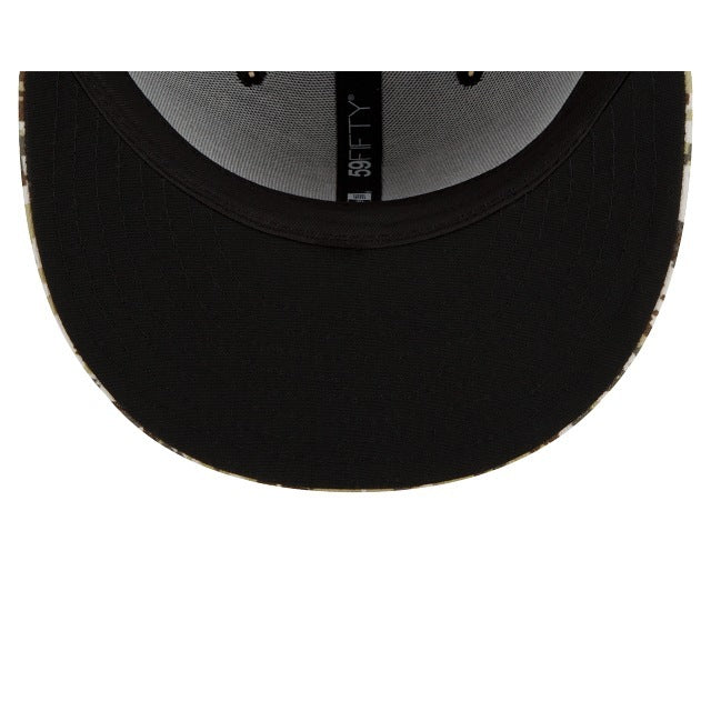 Las Vegas Raiders New Era 59FIFTY 5950 Fitted 2021 Salute To Service Cap Hat Black Crown Camo Visor Team Color Logo