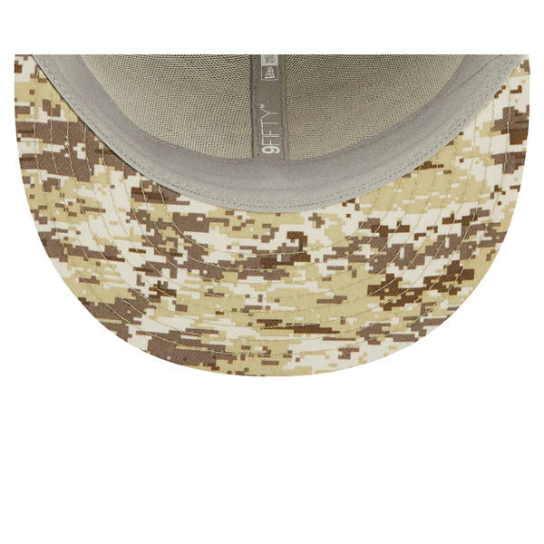 Denver Broncos New Era NFL 9FIFTY 950 Snapback Cap Hat Black Crown Orange Visor Camo Logo America Flag Side Patch (2022 Salute To Service)