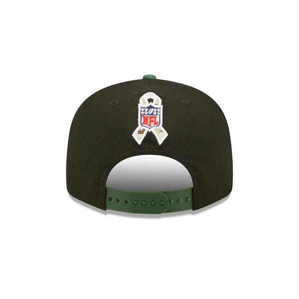 Green Bay Packers New Era NFL 9FIFTY 950 Snapback Cap Hat Black Crown Green Visor Camo Logo (2022 Salute To Service)