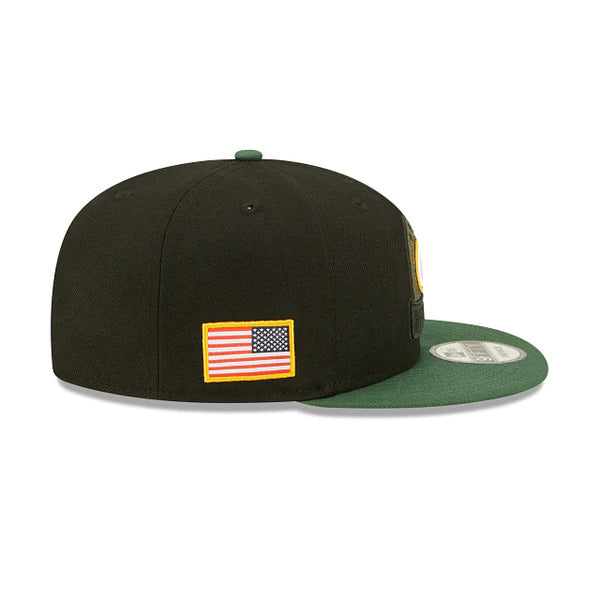 Green Bay Packers New Era NFL 9FIFTY 950 Snapback Cap Hat Black Crown Green Visor Camo Logo (2022 Salute To Service)