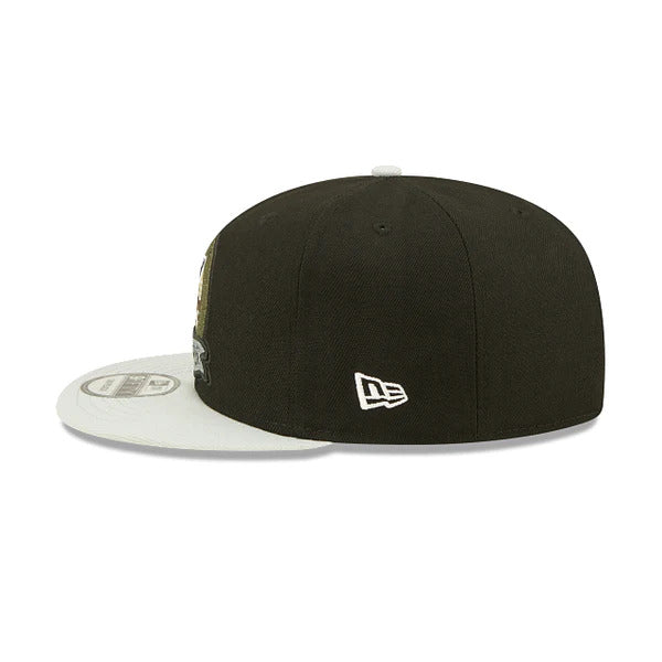 Las Vegas Raiders New Era 9FIFTY 950 Snapback Cap Hat Black Crown Gray Visor Camo Logo (2022 Salute To Service)