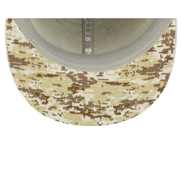 Las Vegas Raiders New Era 9FIFTY 950 Snapback Cap Hat Black Crown Gray Visor Camo Logo (2022 Salute To Service)