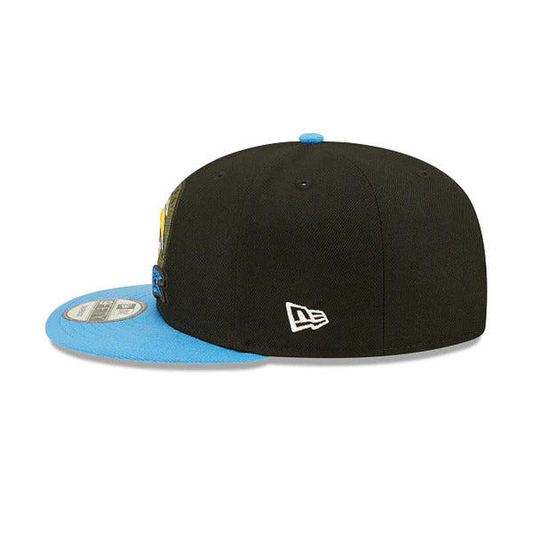 Los Angeles Chargers New Era NFL 9FIFTY 950 Snapback Cap Hat Black Crown Sky Blue Visor Camo Logo (2022 Salute To Service)