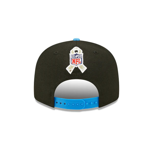 Los Angeles Chargers New Era NFL 9FIFTY 950 Snapback Cap Hat Black Crown Sky Blue Visor Camo Logo (2022 Salute To Service)