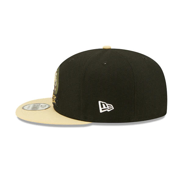 New Orleans Saints New Era NFL 9FIFTY 950 Snapback Cap Hat Black Crown Wheat Visor Camo Logo (2022 Salute To Service)