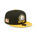Pittsburgh Steelers New Era NFL 9FIFTY 950 Snapback Cap Hat Black Crown Yellow Visor Camo Logo (2022 Salute To Service)