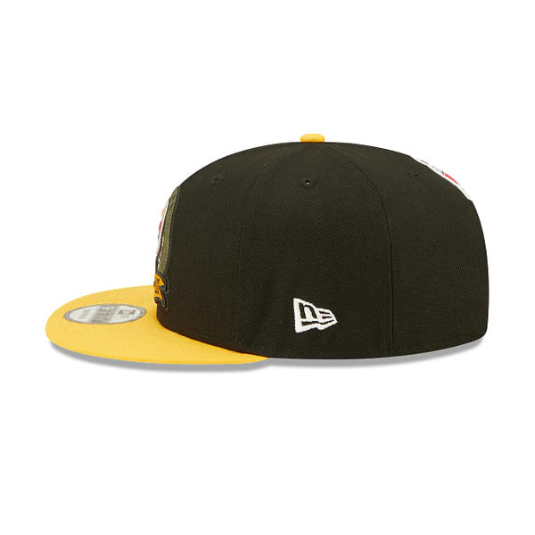 Pittsburgh Steelers New Era NFL 9FIFTY 950 Snapback Cap Hat Black Crown Yellow Visor Camo Logo (2022 Salute To Service)