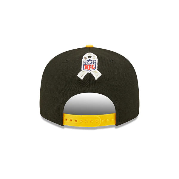 Pittsburgh Steelers New Era NFL 9FIFTY 950 Snapback Cap Hat Black Crown Yellow Visor Camo Logo (2022 Salute To Service)