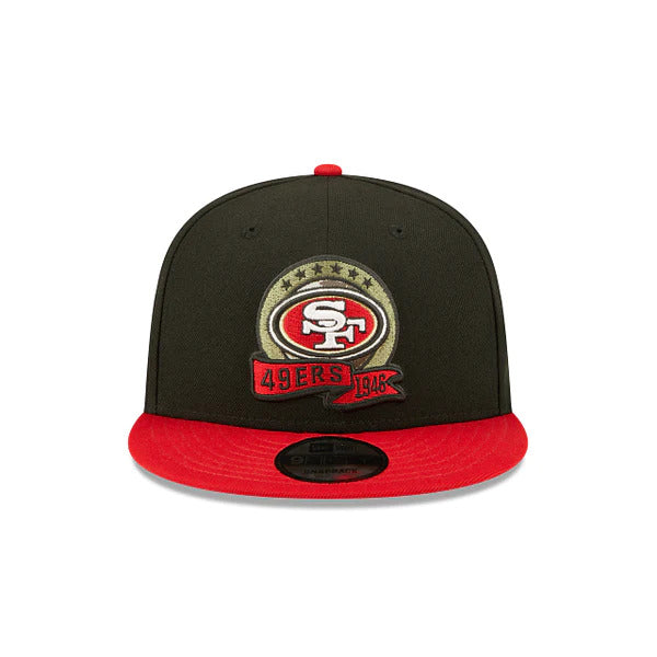 San Francisco 49ers New Era NFL 9FIFTY 950 Snapback Cap Hat Black Crown Red Visor Camo Logo (2022 Salute To Service)