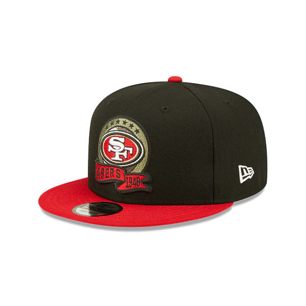 San Francisco 49ers New Era NFL 9FIFTY 950 Snapback Cap Hat Black Crown Red Visor Camo Logo (2022 Salute To Service)