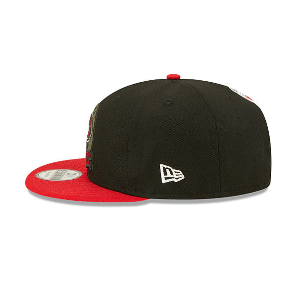 San Francisco 49ers New Era NFL 9FIFTY 950 Snapback Cap Hat Black Crown Red Visor Camo Logo (2022 Salute To Service)