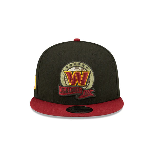 Washington Commanders New Era 9FIFTY 950 Snapback Cap Hat Black Crown Cardinal Visor Camo Logo (2022 Salute To Service)