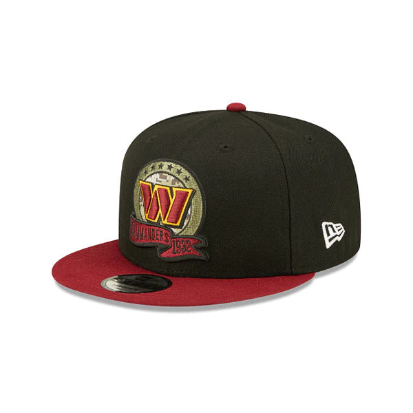 Washington Commanders New Era 9FIFTY 950 Snapback Cap Hat Black Crown Cardinal Visor Camo Logo (2022 Salute To Service)