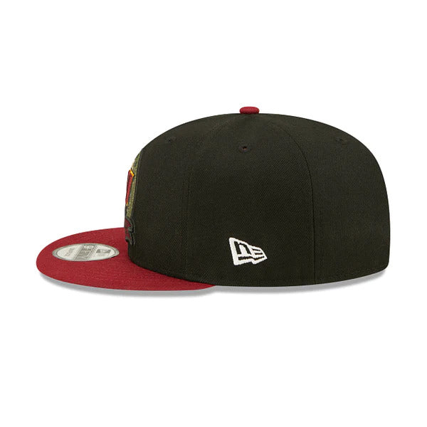 Washington Commanders New Era 9FIFTY 950 Snapback Cap Hat Black Crown Cardinal Visor Camo Logo (2022 Salute To Service)