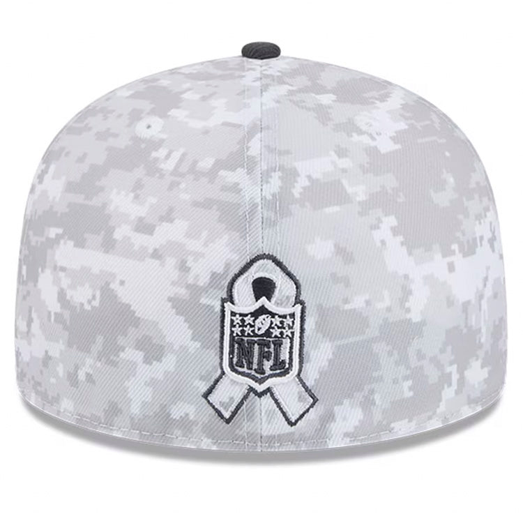 Los Angeles Chargers New Era NFL 59FIFTY 5950 Fitted Cap Hat Camo Crown Dark Gray Visor White/Gray Logo (2024 Salute To Service)