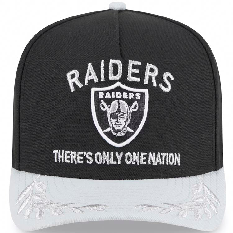 Las Vegas Raiders New Era NFL 9FIFTY 950 A-Frame Snapback Cap Hat Black Crown Gray Visor Team Color  with Text Logo (2025 Draft)