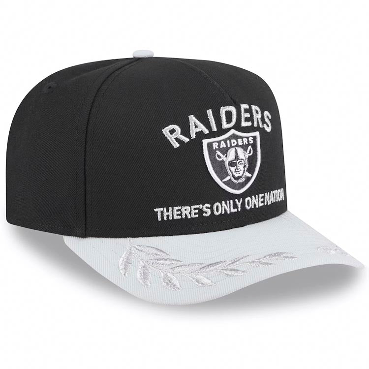 Las Vegas Raiders New Era NFL 9FIFTY 950 A-Frame Snapback Cap Hat Black Crown Gray Visor Team Color  with Text Logo (2025 Draft)