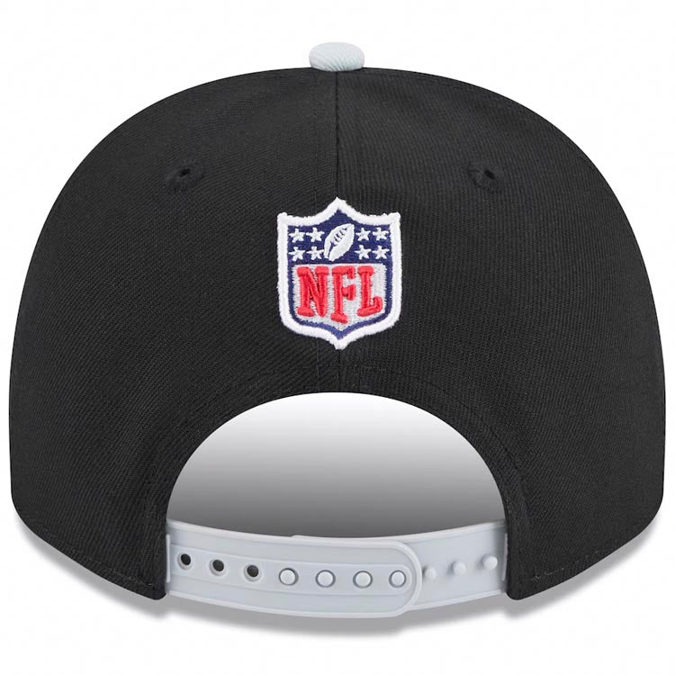 Las Vegas Raiders New Era NFL 9FIFTY 950 A-Frame Snapback Cap Hat Black Crown Gray Visor Team Color  with Text Logo (2025 Draft)