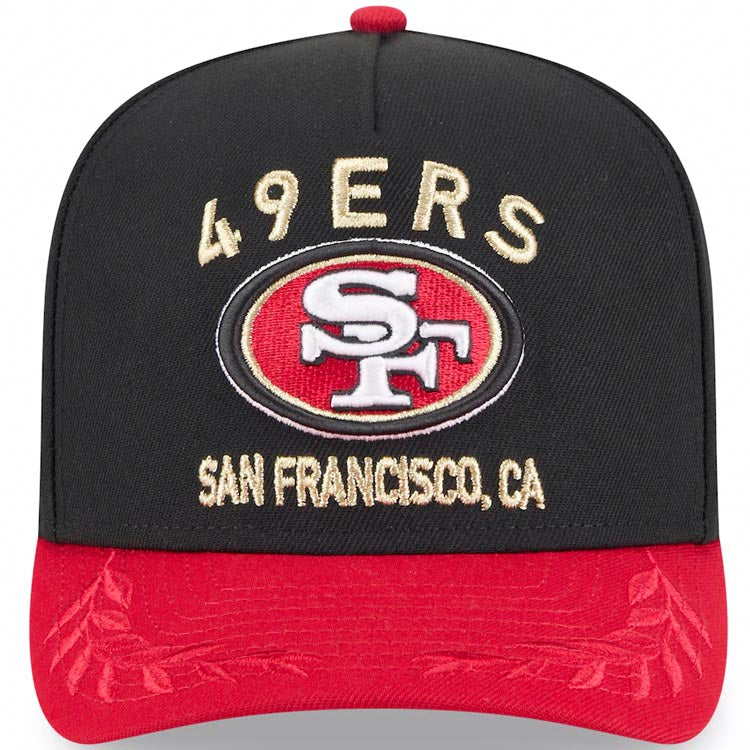 San Francisco 49ers New Era NFL 9FIFTY 950 A-Frame Snapback Cap Hat Black Crown Red Visor Team Color with Text Logo (2025 Draft)