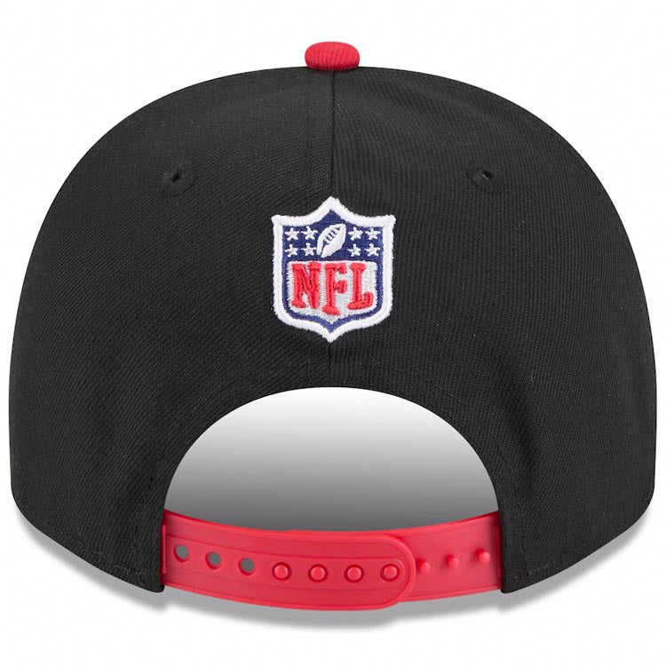 San Francisco 49ers New Era NFL 9FIFTY 950 A-Frame Snapback Cap Hat Black Crown Red Visor Team Color with Text Logo (2025 Draft)