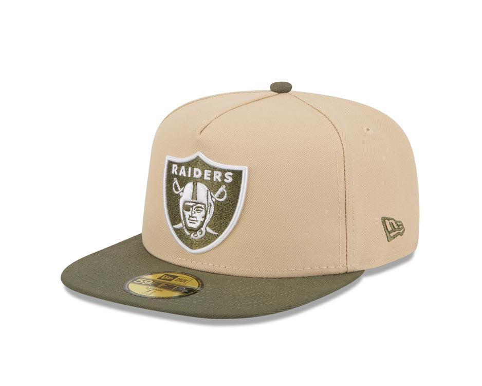 Las Vegas Raiders New Era NFL 59FIFTY 5950 Fitted A-Frame Cap Hat Khaki Crown Olive Green Visor Green/White Logo