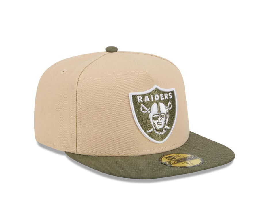 Las Vegas Raiders New Era NFL 59FIFTY 5950 Fitted A-Frame Cap Hat Khaki Crown Olive Green Visor Green/White Logo