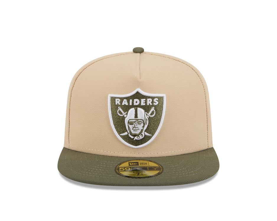 Las Vegas Raiders New Era NFL 59FIFTY 5950 Fitted A-Frame Cap Hat Khaki Crown Olive Green Visor Green/White Logo