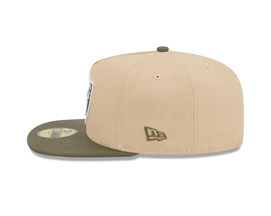 Las Vegas Raiders New Era NFL 59FIFTY 5950 Fitted A-Frame Cap Hat Khaki Crown Olive Green Visor Green/White Logo