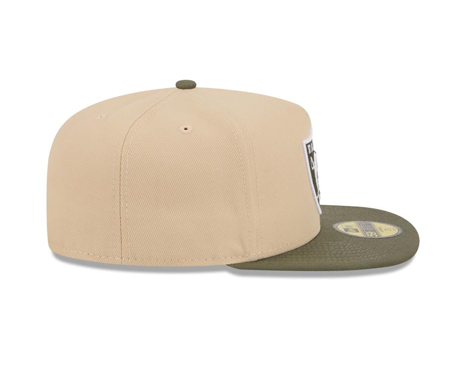 Las Vegas Raiders New Era NFL 59FIFTY 5950 Fitted A-Frame Cap Hat Khaki Crown Olive Green Visor Green/White Logo