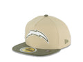 (Youth) Los Angeles Chargers New Era NFL 59FIFTY 5950 Kid A-Frame Fitted Cap Hat Khaki Crown Olive Green Visor White/Olive Green Logo