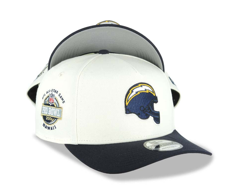 Los Angeles Chargers New Era NFL 9FORTY 940 Adjustable A-Frame Cap Hat Cream Crown Navy Blue Visor Navy/White/Yellow Logo 2006 All-Star Game Side Patch