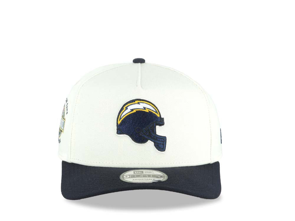 Los Angeles Chargers New Era NFL 9FORTY 940 Adjustable A-Frame Cap Hat Cream Crown Navy Blue Visor Navy/White/Yellow Logo 2006 All-Star Game Side Patch