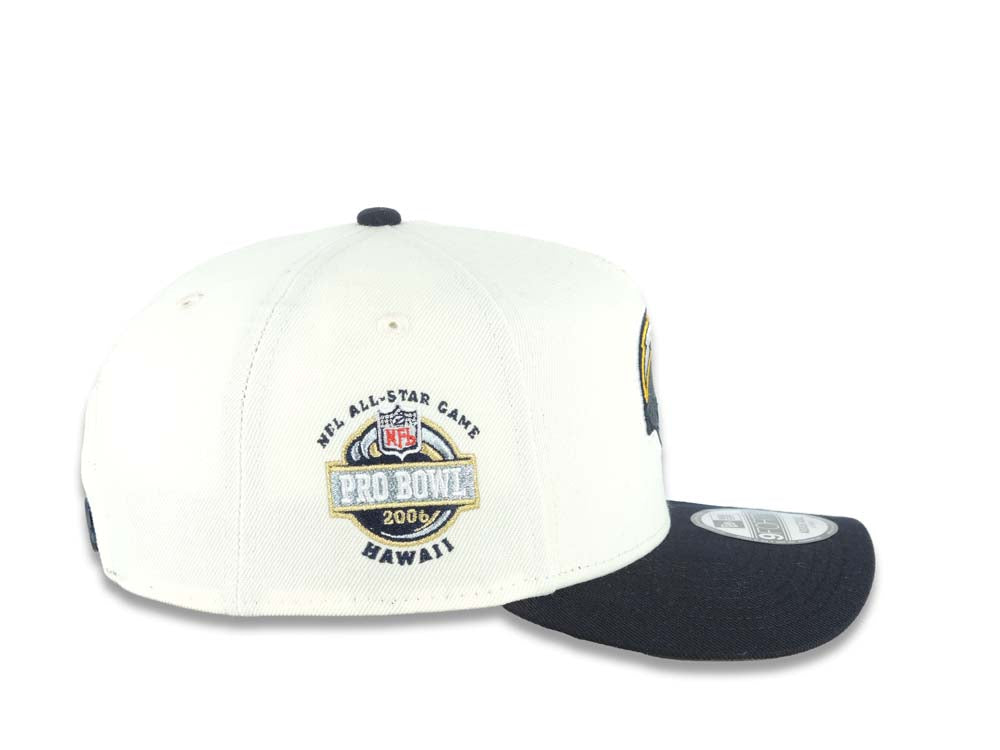 Los Angeles Chargers New Era NFL 9FORTY 940 Adjustable A-Frame Cap Hat Cream Crown Navy Blue Visor Navy/White/Yellow Logo 2006 All-Star Game Side Patch