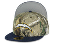 Los Angeles Chargers New Era NFL 59FIFTY 5950 Fitted Cap Hat Real Tree Edge Camo Crown Navy Blue Visor White/Navy Blue/Yellow Logo Gray UV