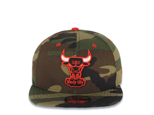 Chicago Bulls New Era NBA 59FIFTY 5950 Fitted Cap Hat Camo Crown/Visor Red/Black/White Logo Camo Pop